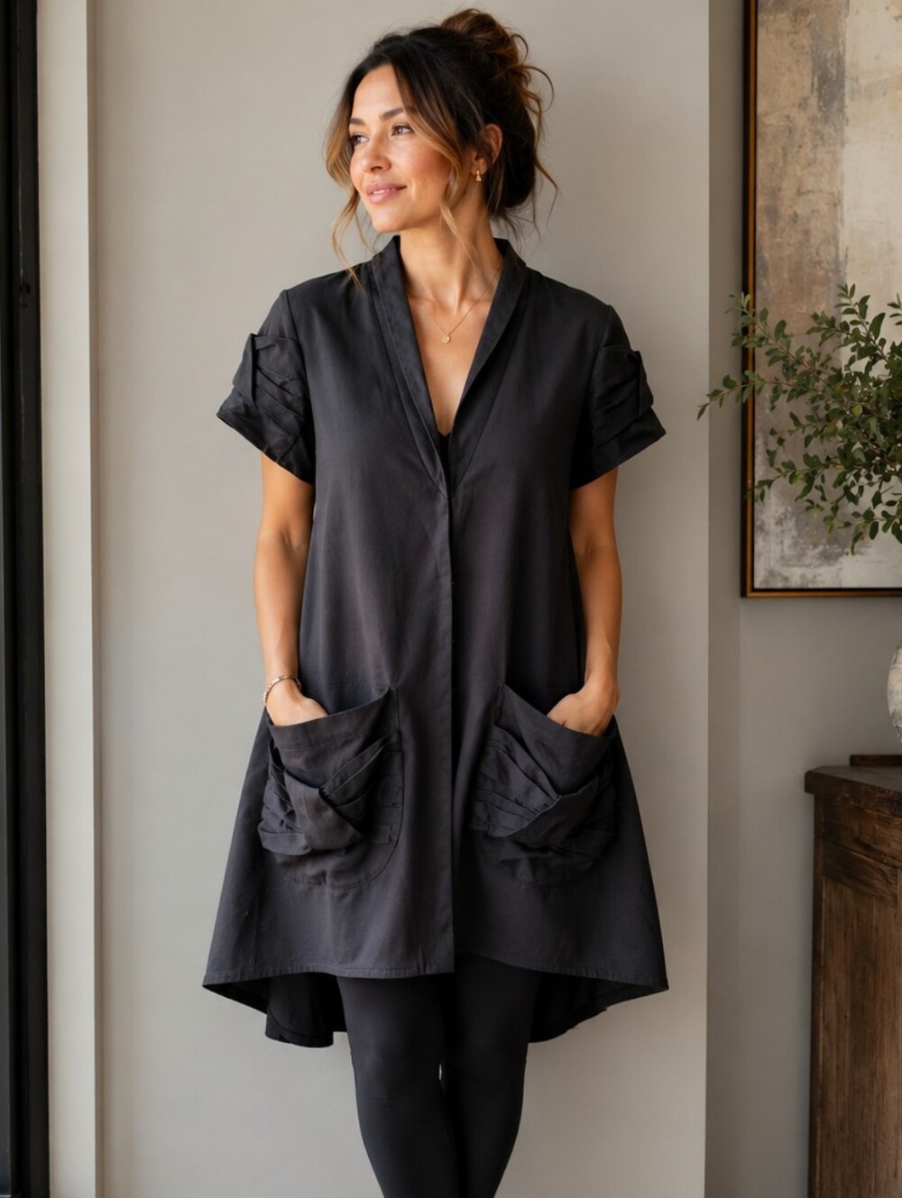 Anne Fontaine Shirt Tunic Pure Luxury Women's Dress 38 M Size 6 Pleated Pockets